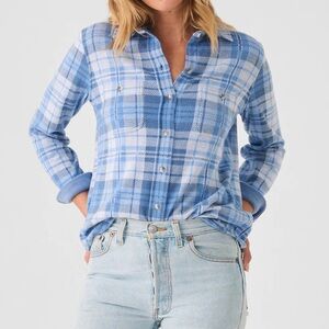Faherty Sweater Shirt Womens Small Blue Presque Island Plaid Button Down Soft